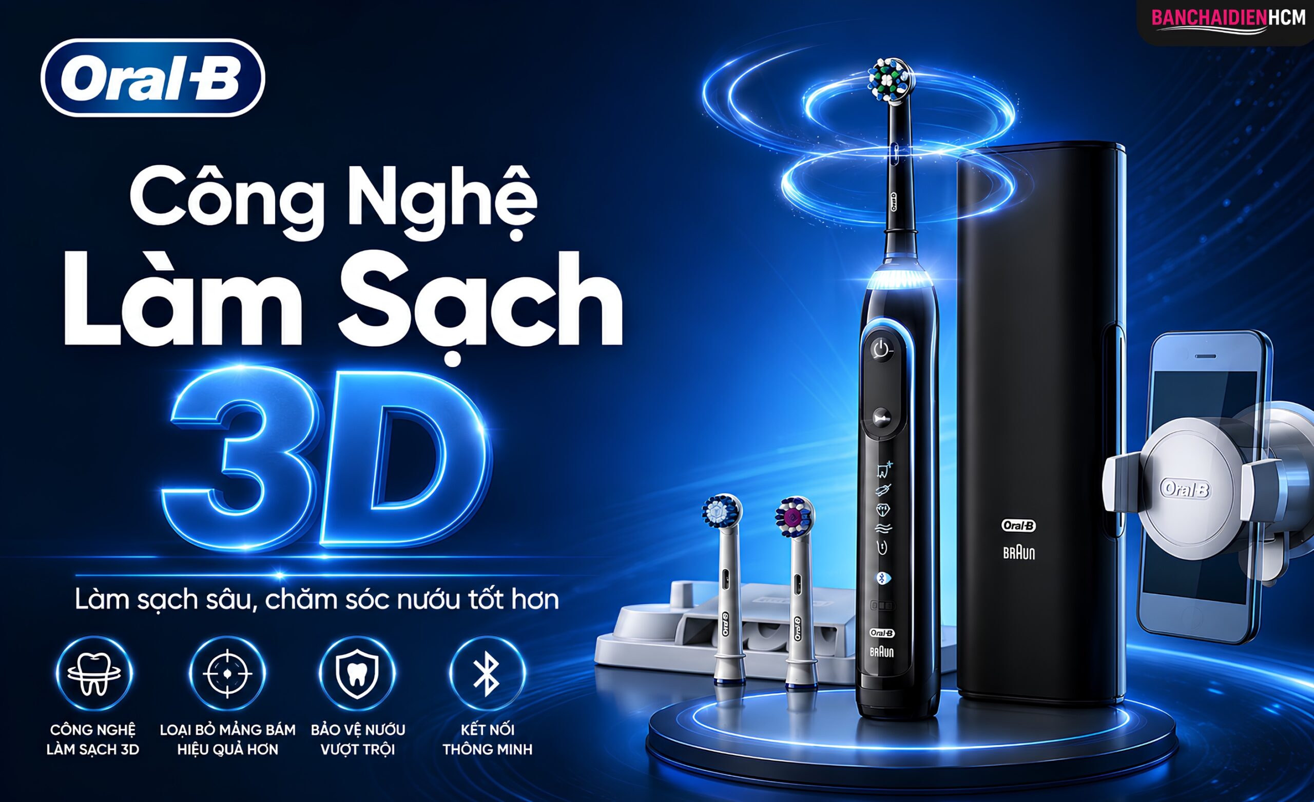 Công nghệ làm sạch 3D trên Oral-B Genius 8000 kết hợp ba dạng chuyển động gồm dao động, xoay và tạo xung