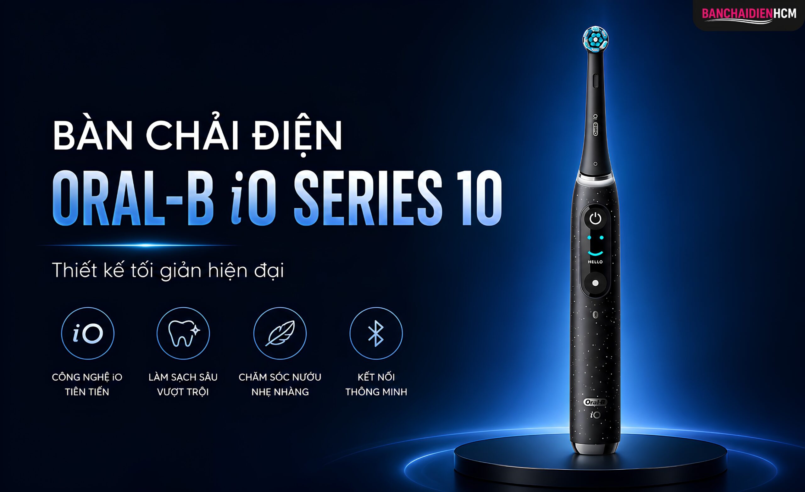 Bàn chải điện Oral B iO Series 10 sử dụng thiết kế tay cầm liền khối với hai nút điều khiển được bố trí ở mặt trước