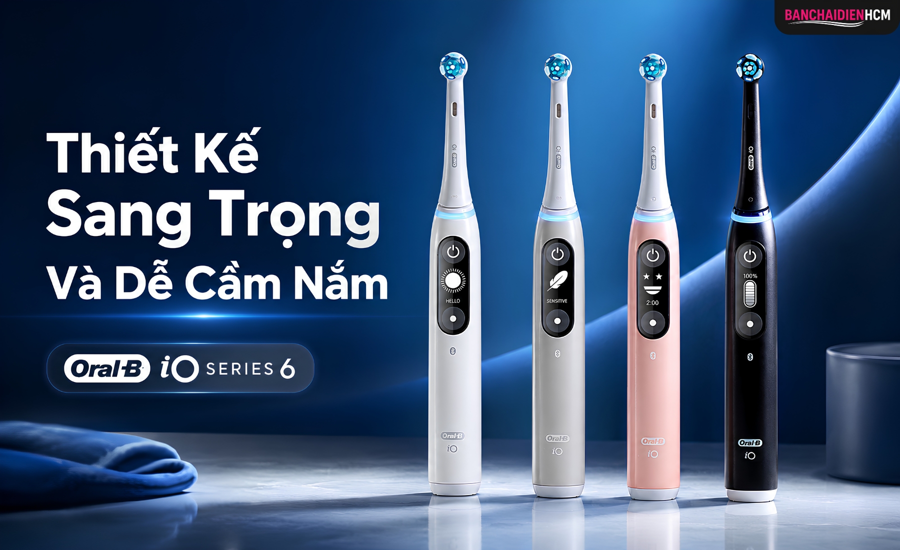 Oral B iO Series 6 có thiết kế tay cầm thon dài, bề mặt liền mạch và cách bố trí nút bấm đơn giản, giúp người dùng dễ thao tác ngay từ lần đầu sử dụng