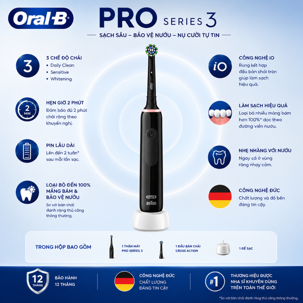 Bàn chải điện Oral B Pro 3 3000 Chính Hãng