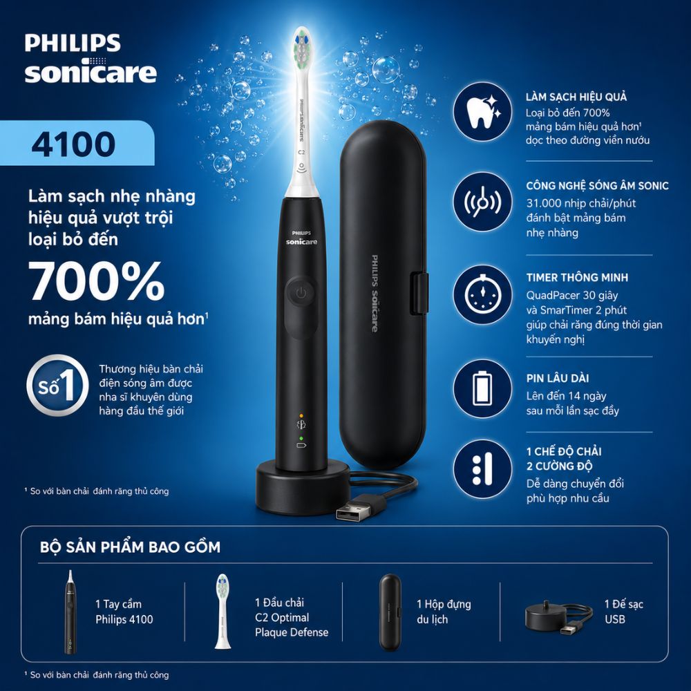 Bàn chải điện Philips 4100 Chính Hãng