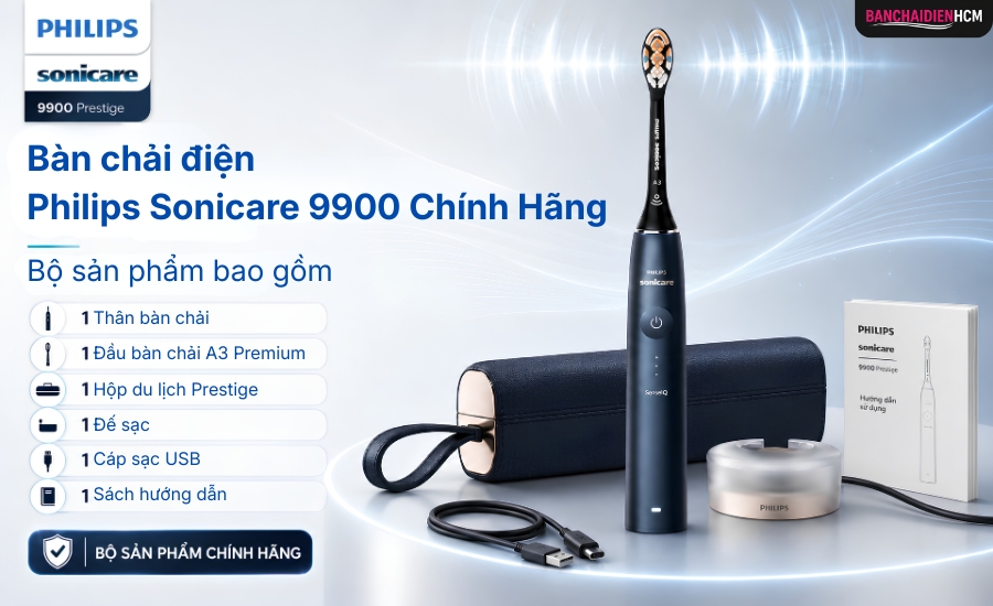 Bộ sản phẩm bàn chải điện Philips Sonicare 9900 Chính Hãng Prestige