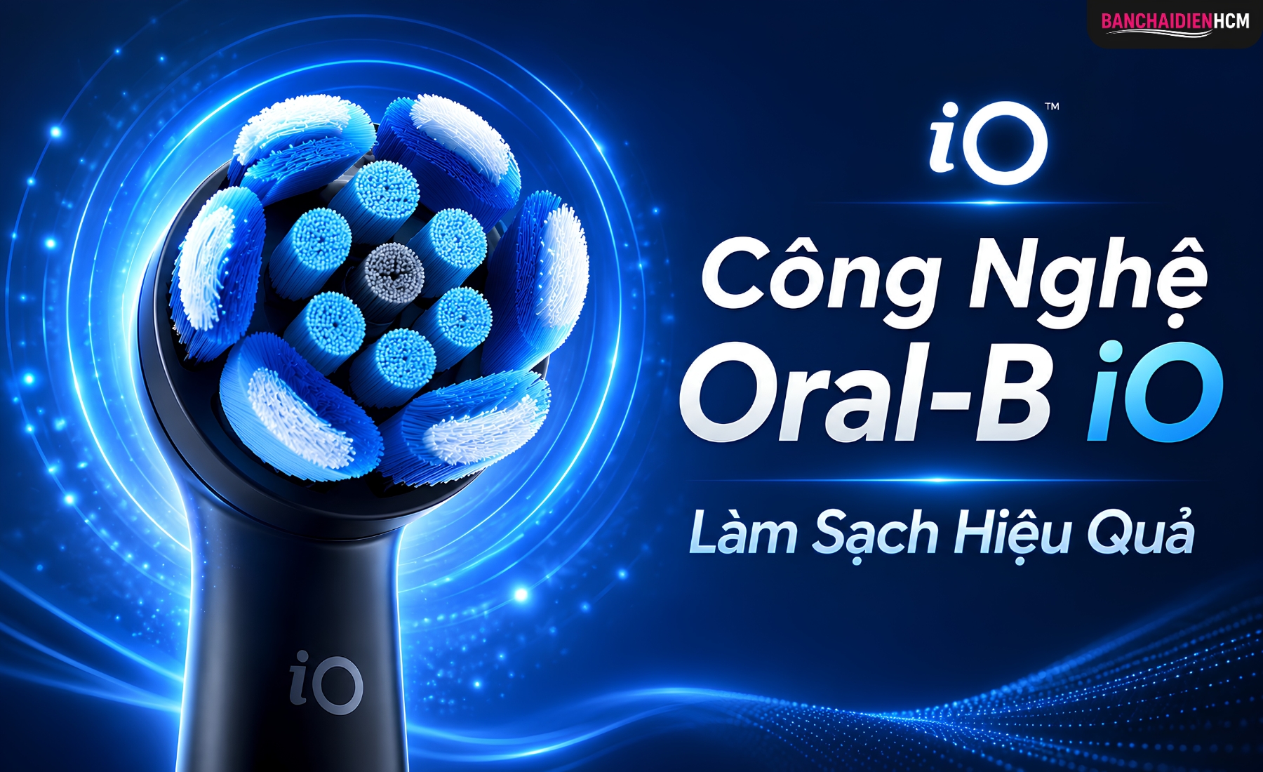 Công nghệ Oral B iO kết hợp hệ truyền động từ tính, đầu chải tròn và rung vi mô để làm sạch từng răng