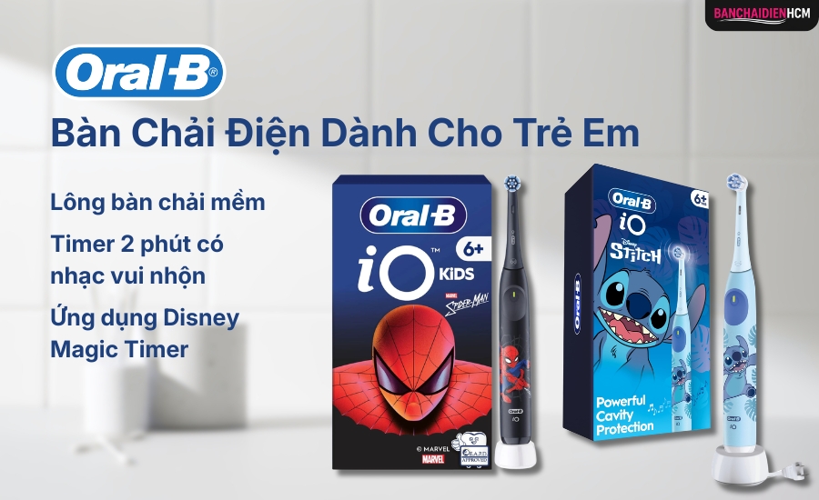 Oral-B Kids được thiết kế riêng cho trẻ em với đầu bàn chải nhỏ hơn, lực rung nhẹ hơn