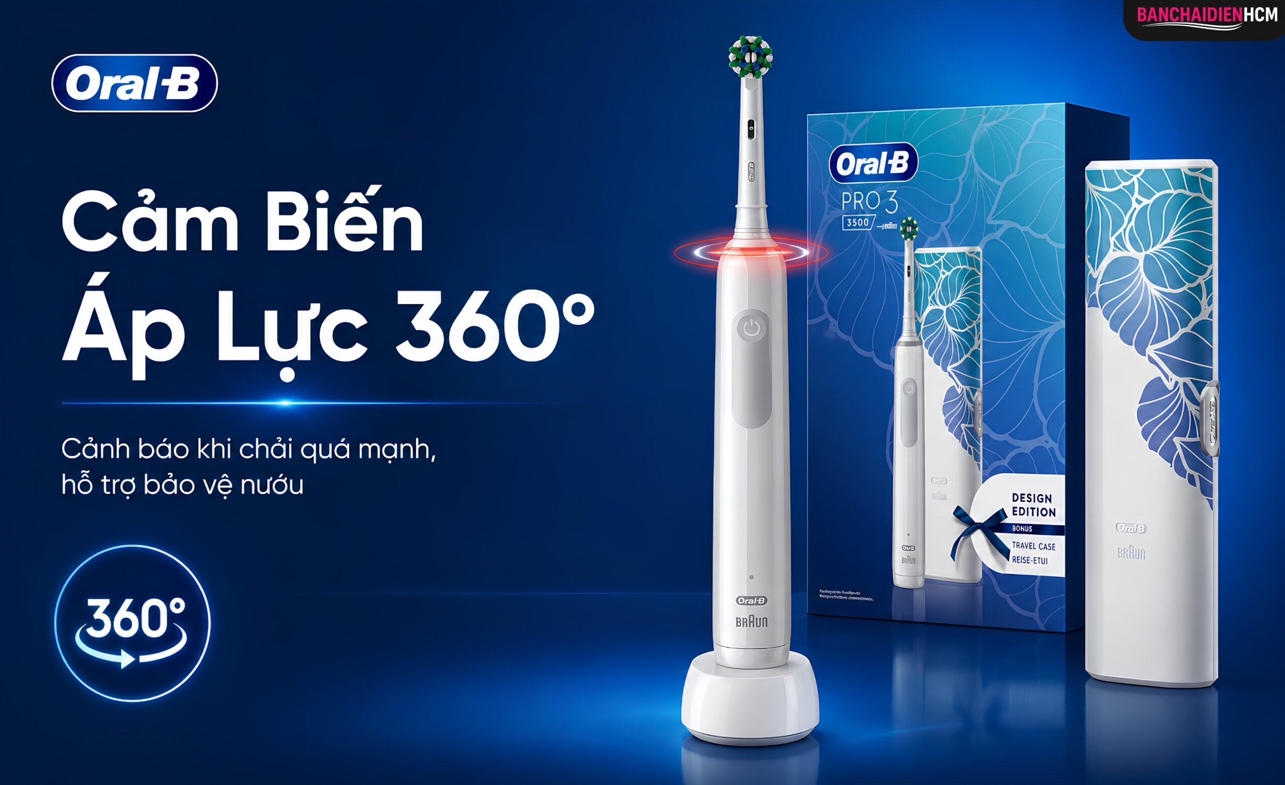 Cảm biến áp lực cảnh báo khi bạn chải quá mạnh, giúp tránh tụt nướu và mòn men răng