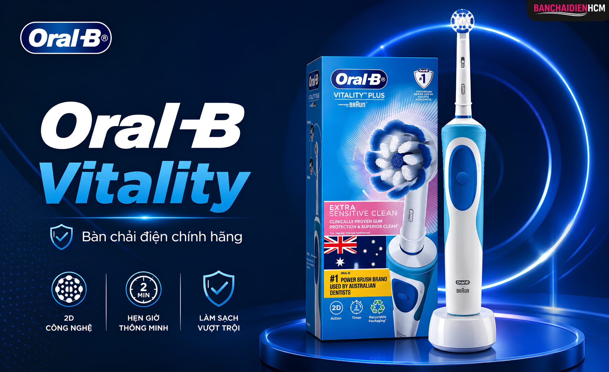 Oral-B Vitality là dòng bàn chải điện sạc điện phổ thông của Oral-B