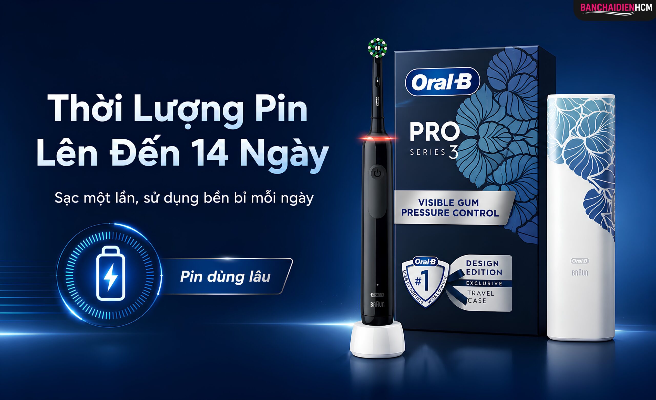 Pin Lithium-ion của Pro 3 3500 dùng được tới khoảng 14 ngày theo công bố của Oral-B