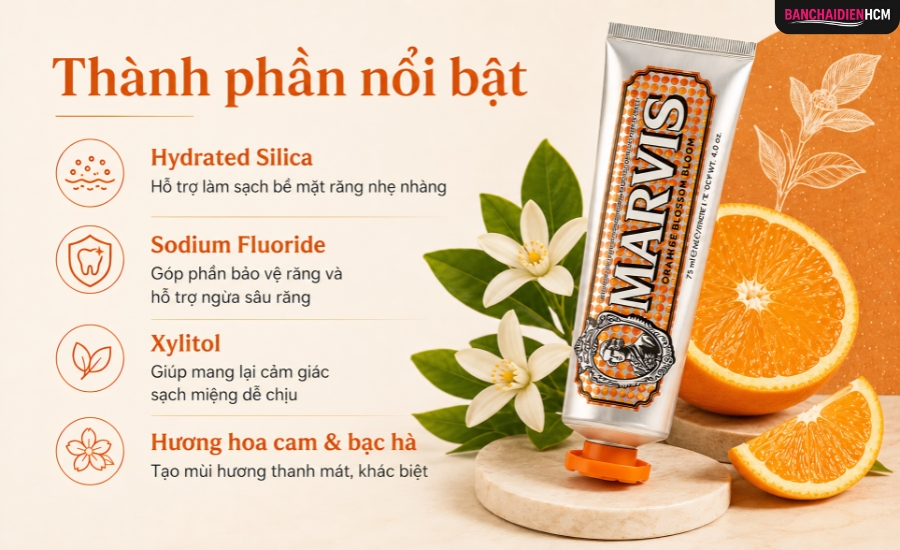 Thành phần nổi bật của kem đánh răng Marvis Orange Blossom