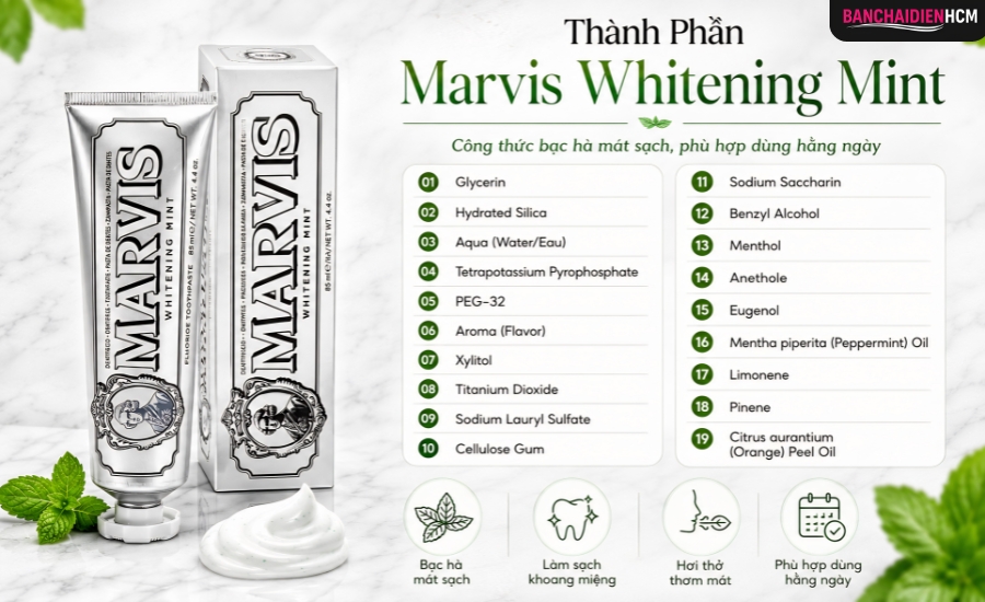 Thành Phần Kem đánh răng Marvis Whitening Mint
