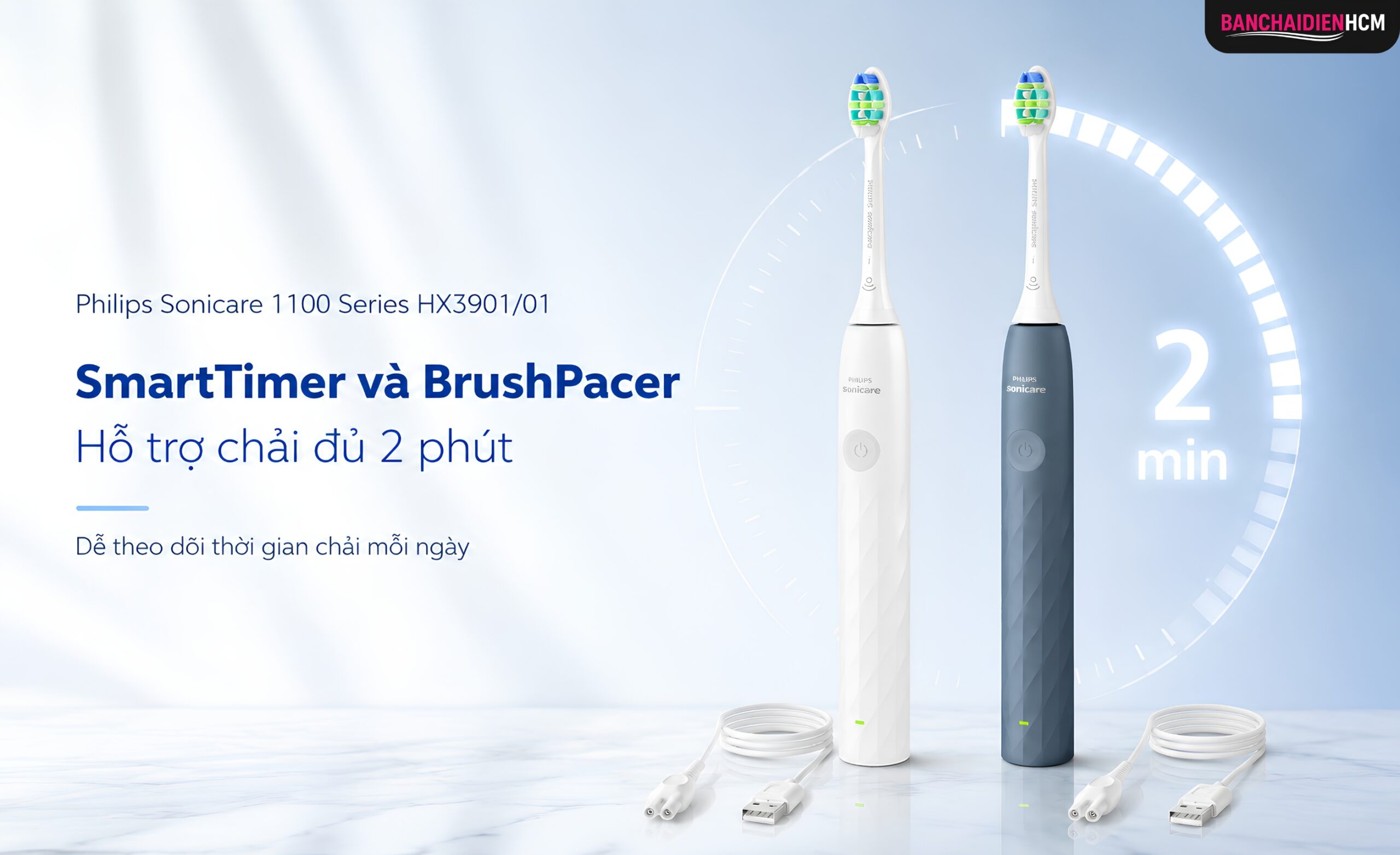 SmartTimer và BrushPacer giúp tạo thói quen chải răng đúng thời gian hơn. Smart Timer báo hiệu sau 2 phút, còn Brush Pacer nhắc người dùng đổi vùng chải sau mỗi 30 giây
