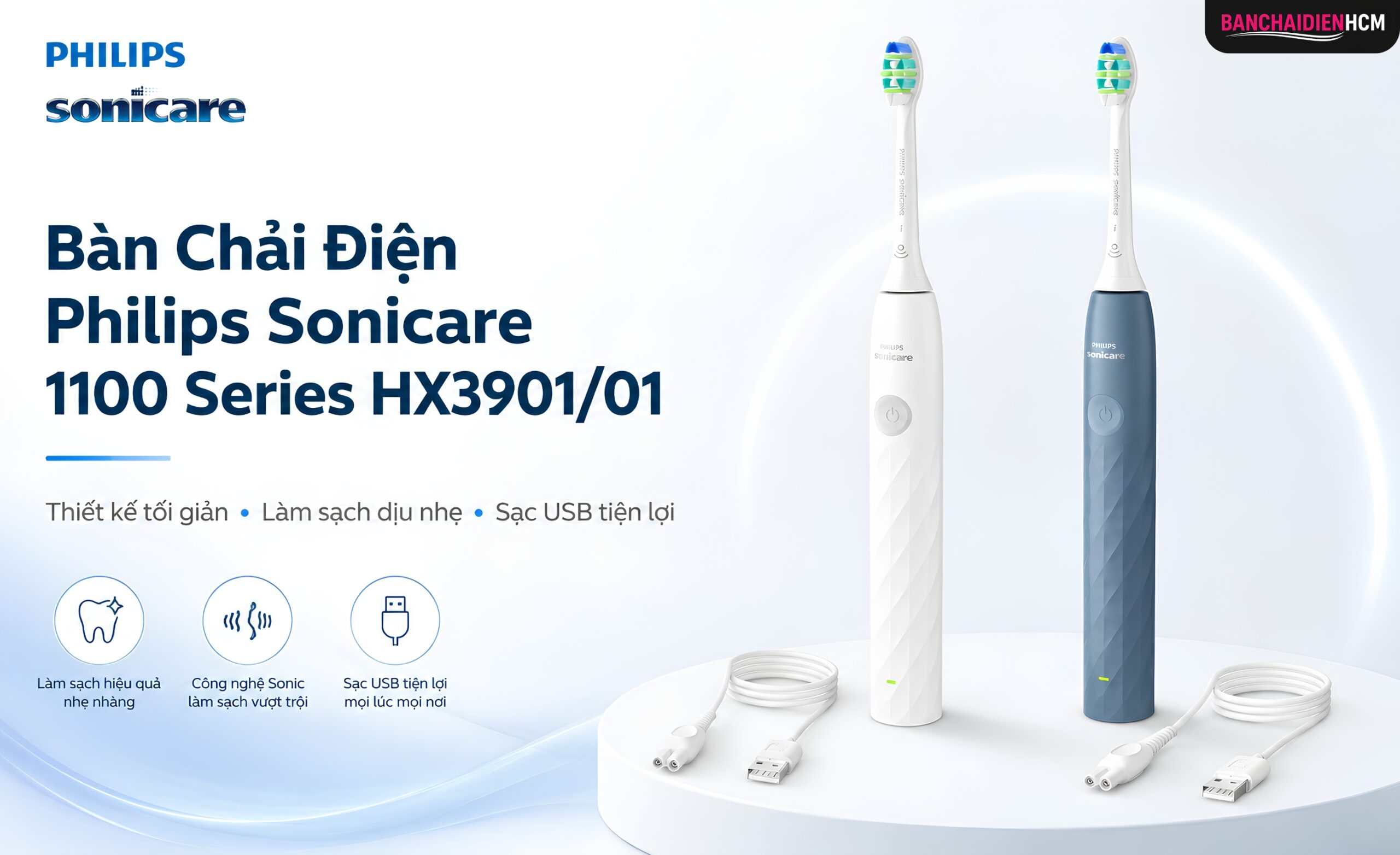 Bàn Chải Điện Philips Sonicare 1100 Series HX3901/01