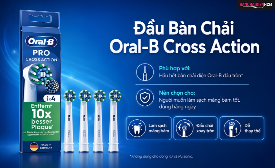 Đầu chải Cross Action phù hợp với người chải hằng ngày, răng nướu khỏe