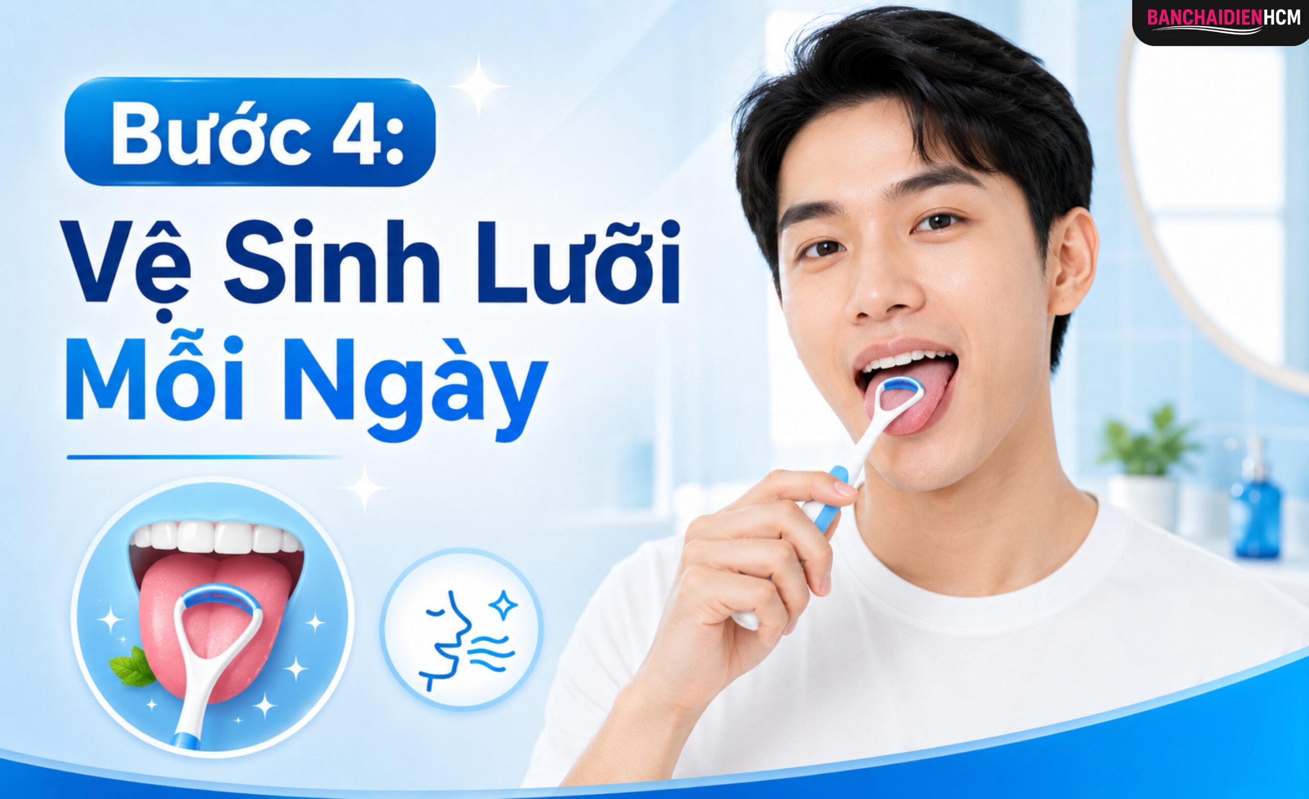 Vệ sinh lưỡi mỗi lần chải răng giúp lấy đi mảng bám trên bề mặt lưỡi nguồn chính gây hôi miệng