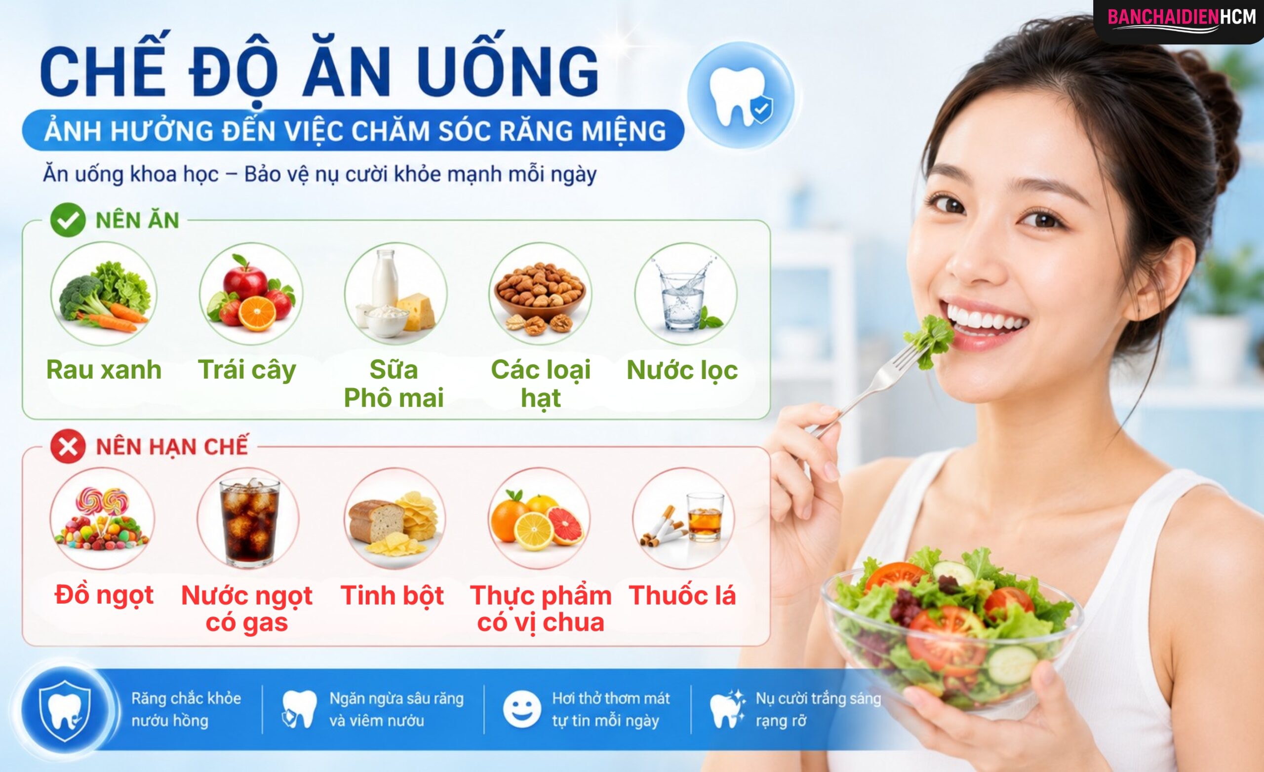 Ngoài các bước vệ sinh, chế độ ăn và một vài thói quen quyết định độ bền của men răng