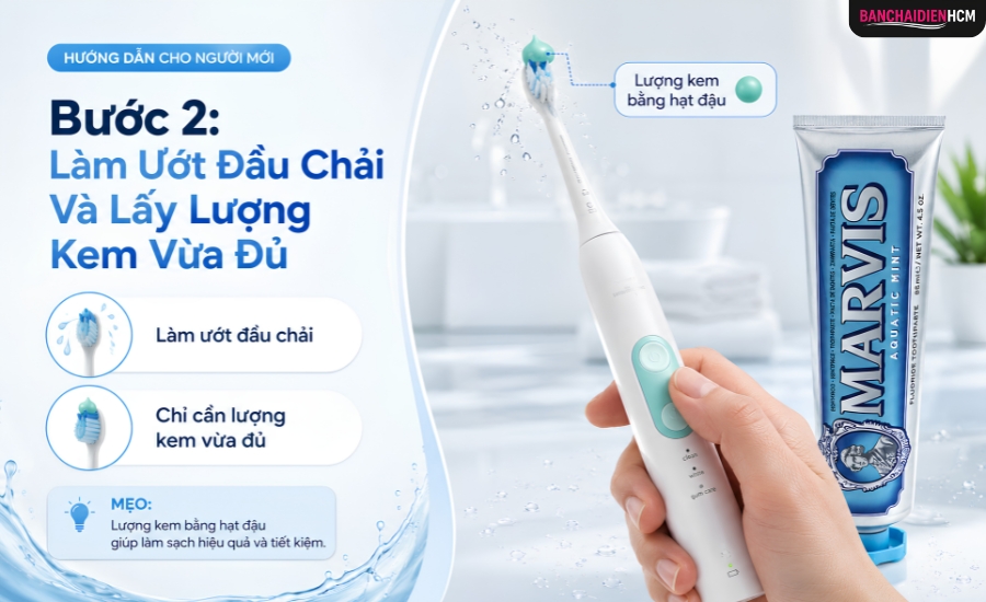 Bước 2: Làm Ướt Đầu Chải Và Lấy Lượng Kem Vừa Đủ