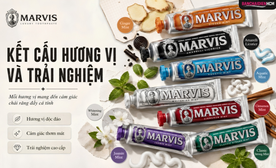 Marvis có kết cấu kem đặc, mịn, và ít bọt
