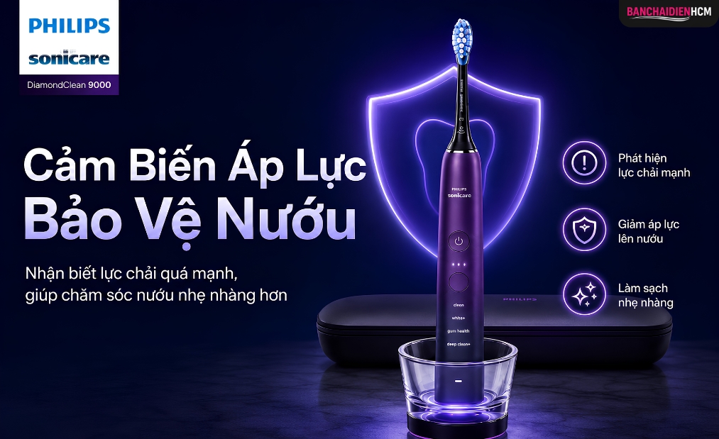 Cảm biến áp lực giúp người dùng nhận biết khi đang đè đầu chải quá mạnh lên răng và nướu