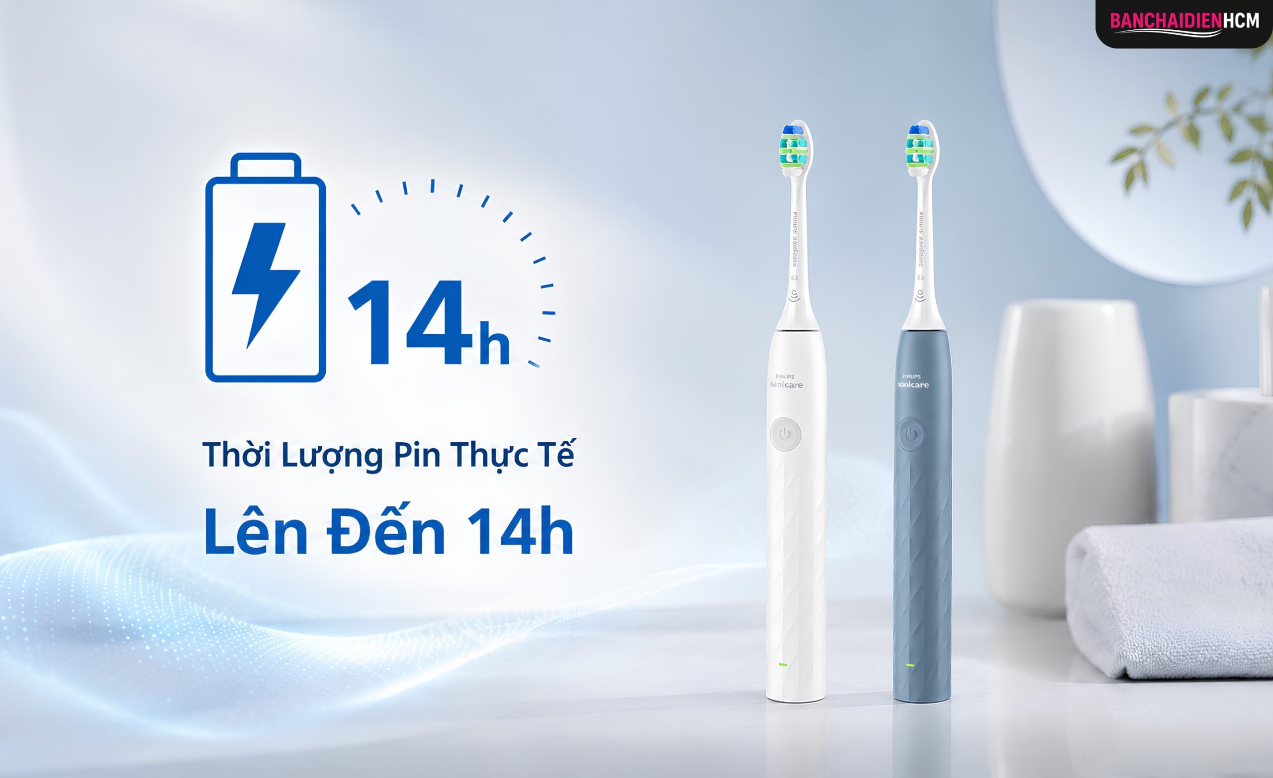 Thời lượng pin đến 14 ngày đủ tiện cho nhu cầu sử dụng hằng ngày, đi làm, đi công tác hoặc du lịch ngắn ngày. Với thói quen chải răng 2 lần mỗi ngày, người dùng không cần sạc liên tục