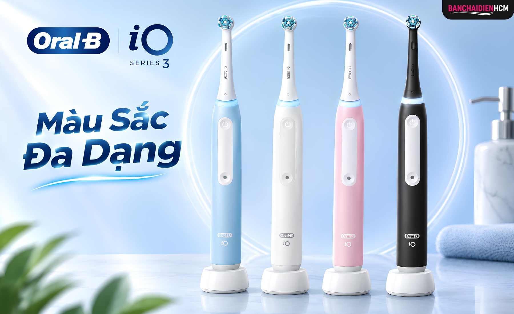 Oral B iO Series 3 có 4 phiên bản màu: Đen, Trắng, Xanh và Hồng