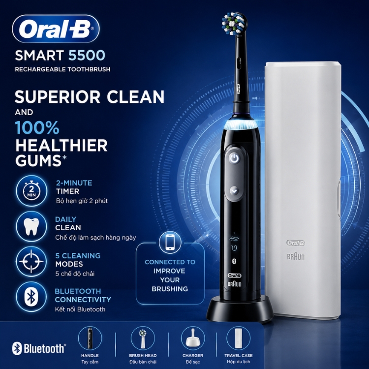 Bàn Chải Điện Oral-B Smart 5500 Màu Đen Chính Hãng