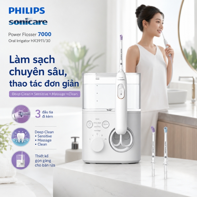 Máy Tăm Nước Philips Sonicare Power Flosser 7000 HX3911 Chính Hãng